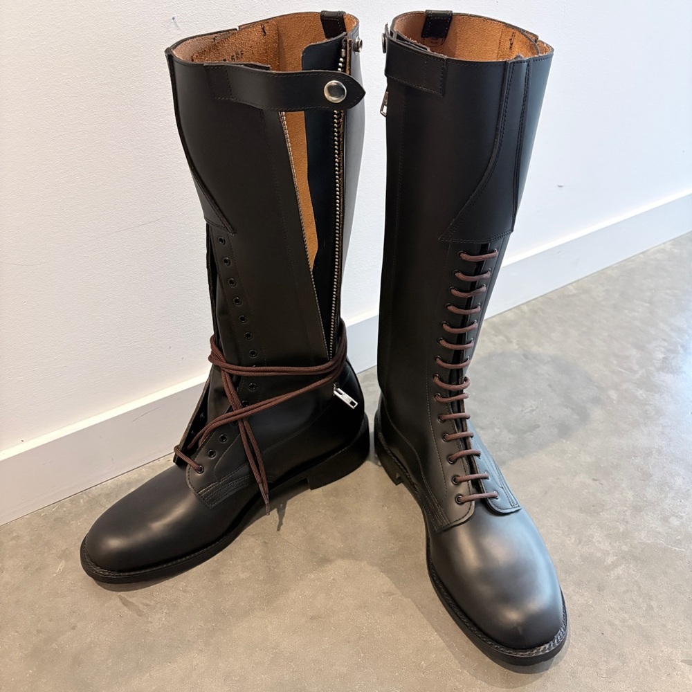 Zip up Black Leather Men's Moto Boots